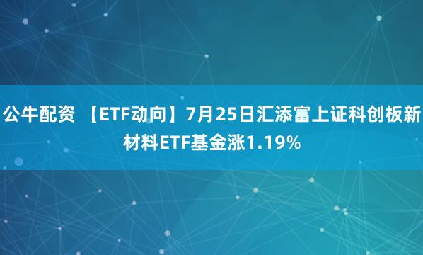 公牛配资 【ETF动向】7月25日汇添富上证科创板新材料ETF基金涨1.19%
